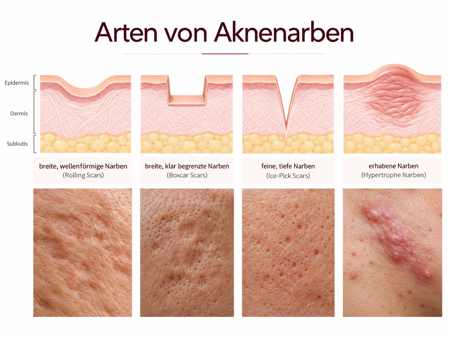 Aknenarben Arten · Übersicht